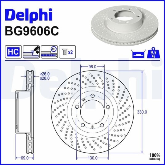 DELPHI BG9606C Bremseskive DELPHI BG9606C Bremseskive