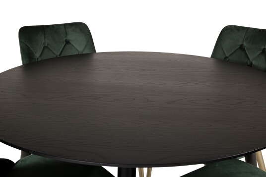 Venture Home Dipp Spisegruppe 115 cm Rund med 4 Velvet Stoler   Sort/Guld
