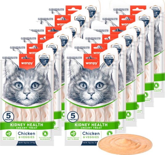 Wanpy Cat Functional Creamy Lickable Treat Kidney Health & Veggies Chicken 70 g 5x14 g
