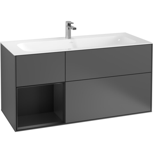 VILLEROY & BOCH FINION SERVANTSKAP 120 ANTRASITT MATT LAKK EMOTION-LYS, VENSTRESTILT SVART MATT HYLLE VILLEROY & BOCH FINION SERVANTSKAP 120 ANTRASITT MATT LAKK EMOTION-LYS, VENSTRESTILT SVART MATT HYLLE
