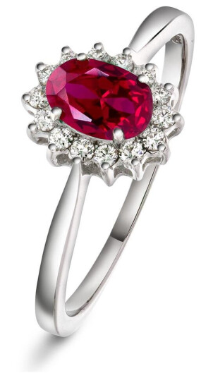 Gold Collection Ring i 585 hvitt gull med diamanter 0 14 ct og rubin