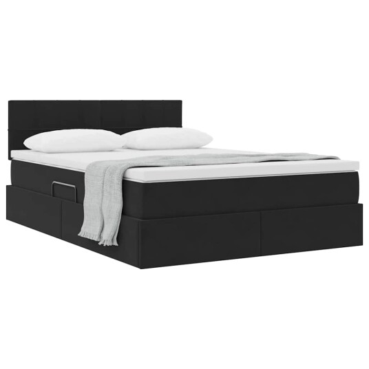 Seng med Oppbevaring med madrass Svart 140 x 190 cm Fløyel