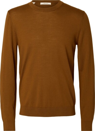 Selected Slmtray Ls Knit Reg Merino Crew Noos Brown XXL