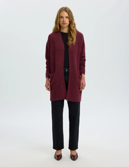 Selected Slwlulu New Ls Knit Long Cardigan B Noos Burgundy XL