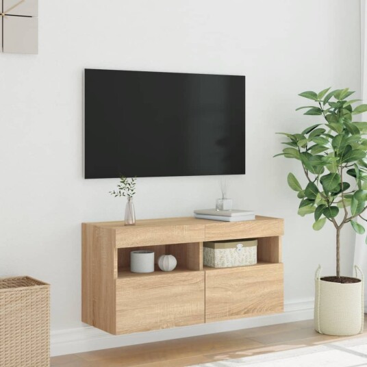 vidaXL Vegghengt TV-benk med LED sonoma eik 80x30x40 cm 8721012257856 vidaXL Vegghengt TV-benk med LED sonoma eik 80x30x40 cm 8721012257856