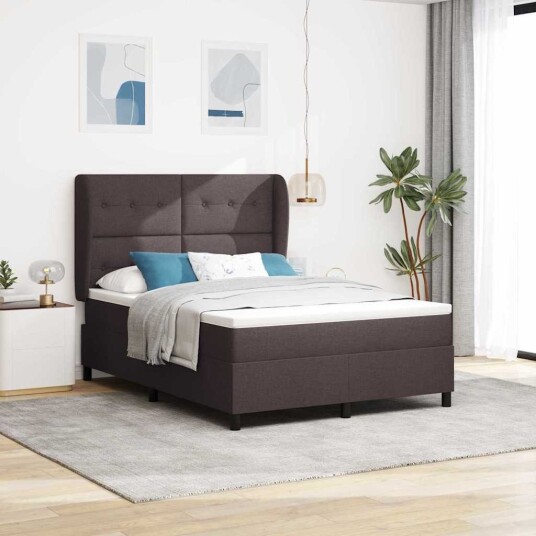 Box Spring Seng med Madrass i Mørk Brun 140x190 cm Stoff