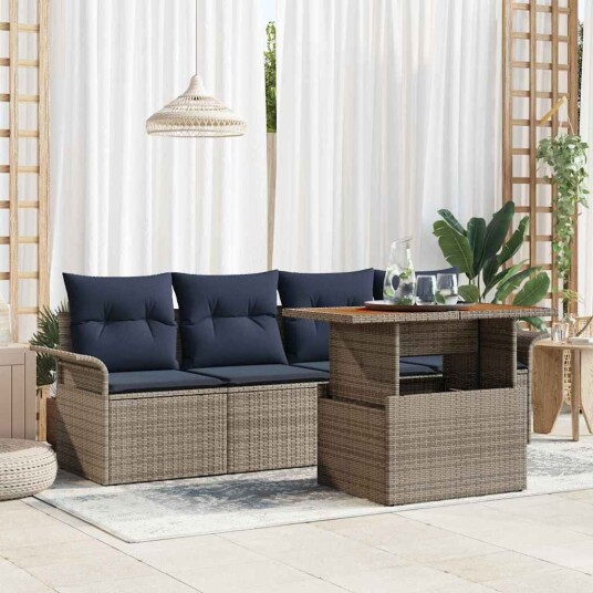 vidaXL Hagesofa Set med pute 5 pcs grå og marineblå
