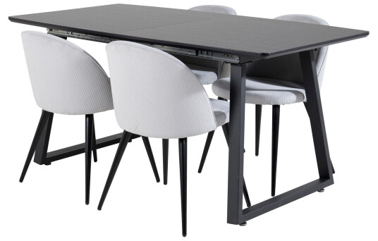 Venture Home Inca Spisegruppe Forlengningsbar 160 cm Rektangulær med 4 Velvet Stoler Sort