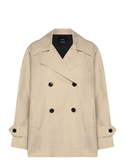 Mango Short Double-Breasted Trench Coat Beige S