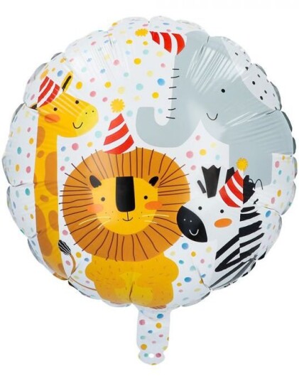 Rund Hvit Folieballong med Safarimotiv 45 cm Safari Animals