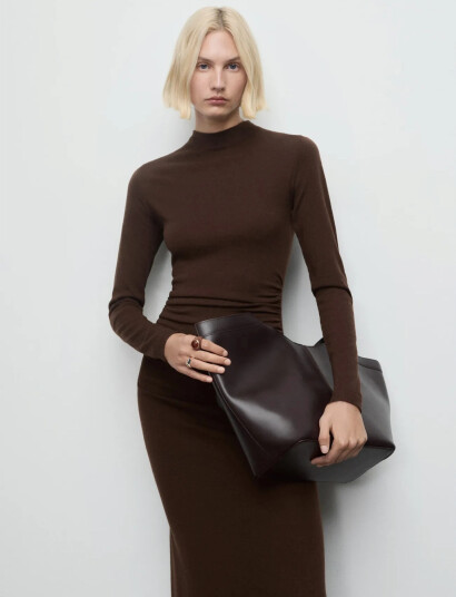 Mango Perkins Neck Knitted Dress   Brown   L