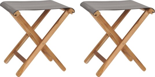 Klappstoler 2 stk heltre teak og stoff mørkegrå
