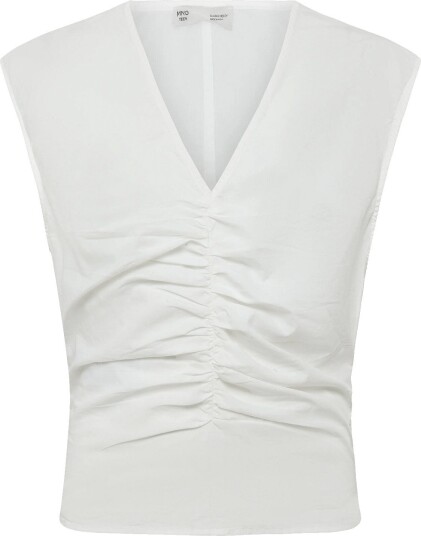 Mango Gathered 100% Cotton Top White M