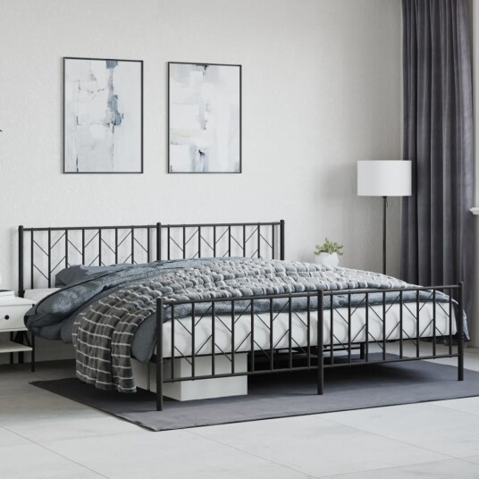 vidaXL Sengeramme i metall med hode- og fotgavl svart 200x200 cm 8721012249950