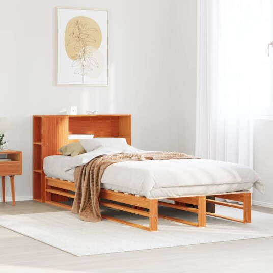 Seng med bokhylle uten madrass voksbrun 100x200 cm heltre 8721158626912