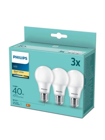 Philips LED-lyspre Standard 4.9W/827 40W Frosted 3-pack E27 Philips LED-lyspre Standard 4.9W/827 40W Frosted 3-pack E27