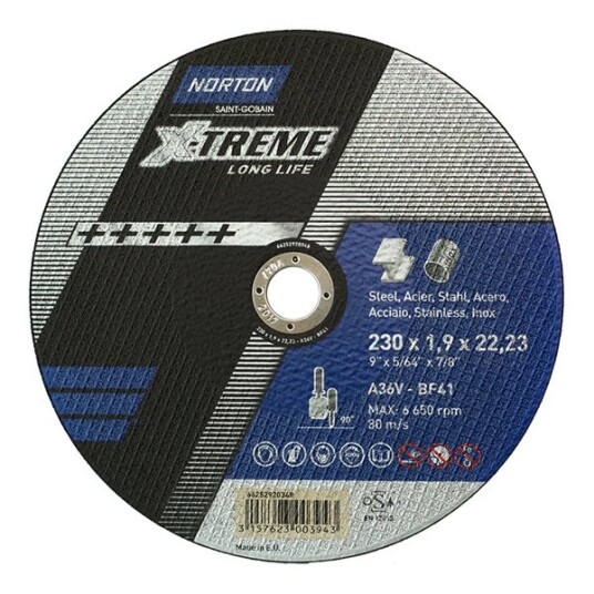 Norton X-Treme 230 mm Kappeskive Type 41 for Elektroverktøy Norton X-Treme 230 mm Kappeskive Type 41 for Elektroverktøy