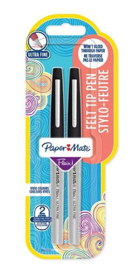 Paper Mate Flair Felt Tip Pens  Ultra-Fine Point 0.4mm  Svart Ink  2 Count