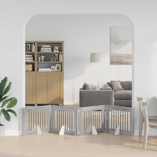 Vidaxl Foldbar Hundegitter Med Stativer 4 Stk. Grå Sonoma 321 cm