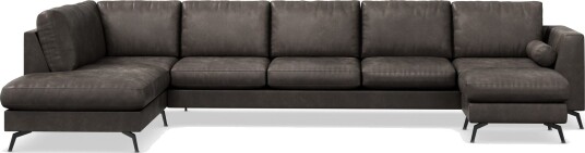 Ocean Lyx 6 seters Venstrevendt U formet Sofa med Divan og Sjeselong + Fotskammel i Kunstlær Mørk grå