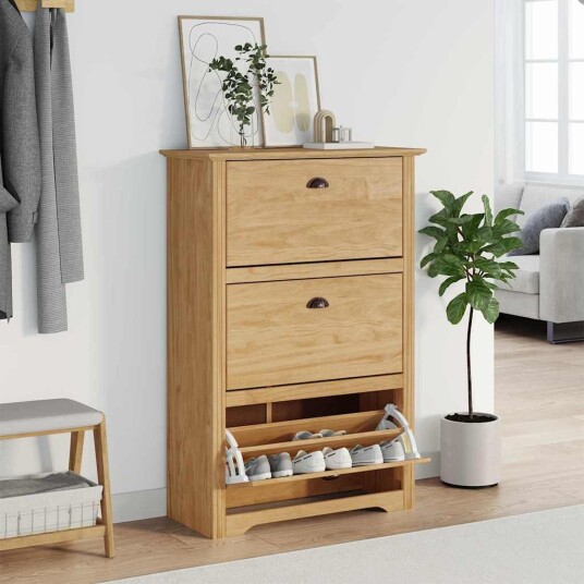 vidaXL Sko Hylle BODO Honning brun 80 x 35 x 118 cm Konstruert tre vidaXL Sko Hylle BODO Honning brun 80 x 35 x 118 cm Konstruert tre