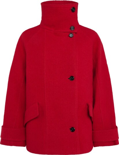 Mango 100% Wool Funnel Neck Coat RED XS Mango 100% Wool Funnel Neck Coat RED XS