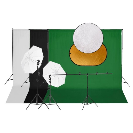 vidaXL Fotostudiosett med lyssett, bakgrunn og reflektor