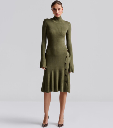 Malina Polly Knitted Midi Dress - Khaki green - M