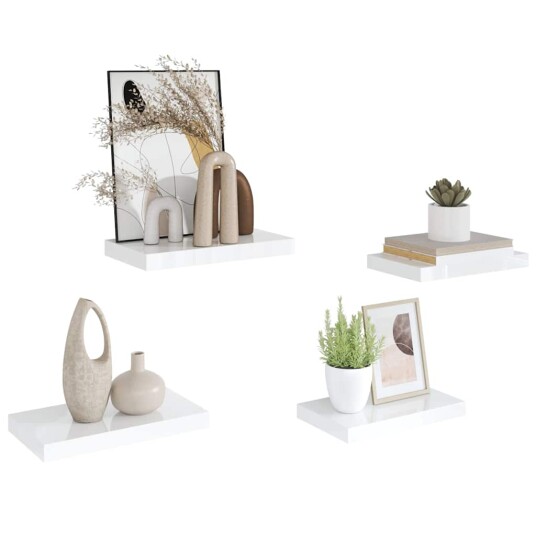 vidaXL Flytende vegghyller 4 stk h?yglans hvit 40x23x3,8 cm MDF