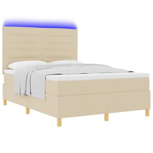 LED Box Springer Bed med madrass Krem 140 x 190 cm stoff