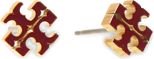 Tory Burch Small Icon Enamel Stud Earrings Burgundy ONE SIZE Tory Burch Small Icon Enamel Stud Earrings Burgundy ONE SIZE
