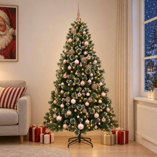 vidaXL Kunstig juletre med kuler 180 cm 300 LED-lys Varmhvit