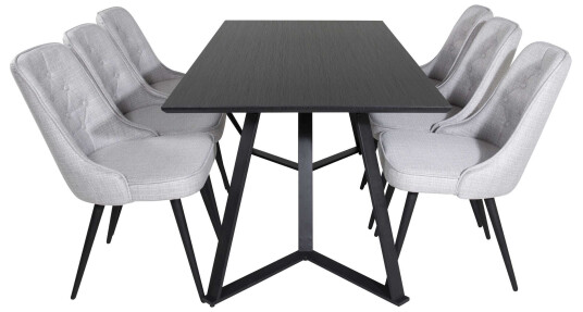 Venture Design Marina & Velvet spisegruppe Svart/grå 6 st stoler & bord 180 x 90 cm