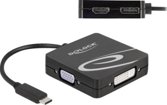 Delock High Speed Video Adapter Enkeltlenke Usb C Hann Til 15 Pin D Sub Db 15 Dvi I Hdmi Displayport Hunn 10 Cm Svart 4K 60Hz 3840 X 2160 Støtte Dp 1080P Støtte 60 Hz Vga 1200P Support 60Hz Dvi