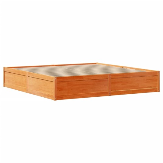 Sengeramme med hodegavl voksbrun 200x200 cm heltre furu 3307073 Sengeramme med hodegavl voksbrun 200x200 cm heltre furu 3307073