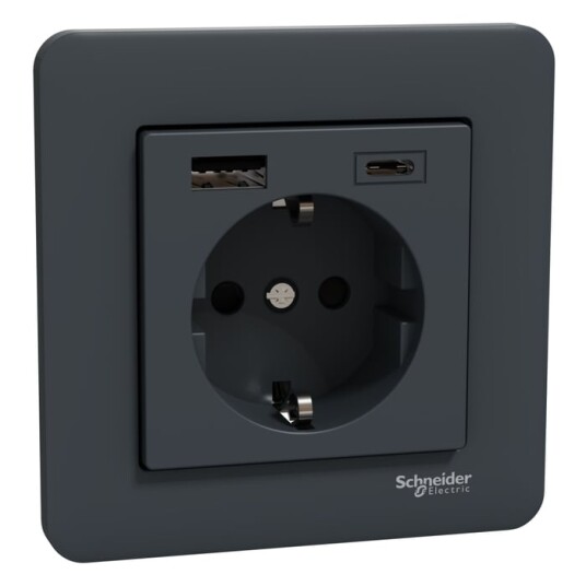 Schneider Electric Exxact Jordet vegguttak med USB porter