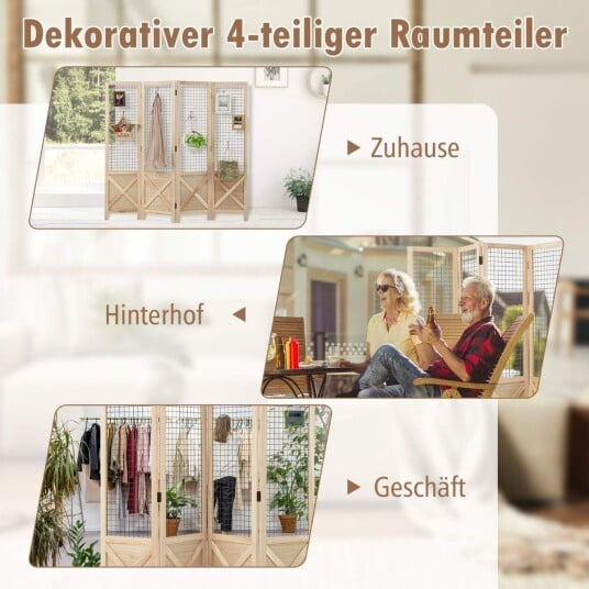 Sammenleggbar romdeler – 4 panels treskjerm 151 x 144 cm Sammenleggbar romdeler – 4 panels treskjerm 151 x 144 cm