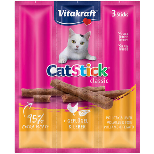 Vitakraft CatSticks Mini Kylling og Lever 6 g x 3 stk. - Smaksrikt Kattegodteri