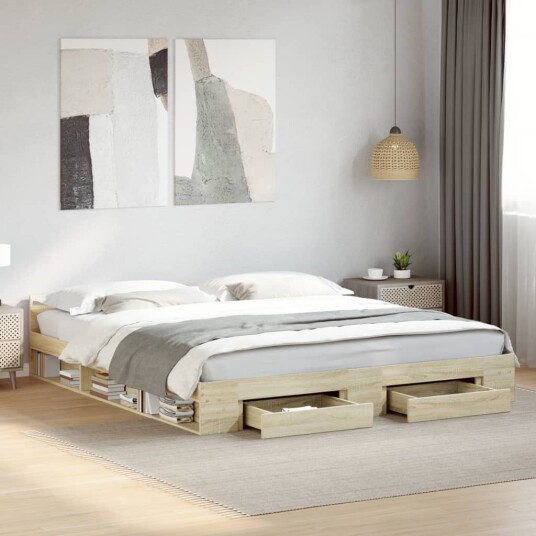  Sengeramme med skuffer sonoma eik 180x200 cm konstruert tre 8721102623820