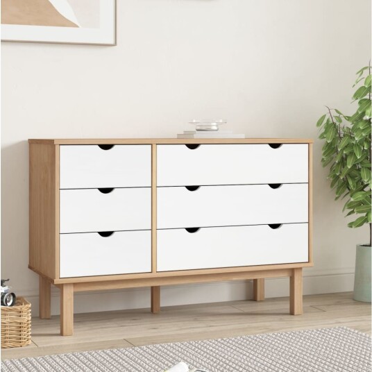 vidaXL Nattbord brun og hvit 113,5x39,5x73 cm heltre furu vidaXL Nattbord brun og hvit 113,5x39,5x73 cm heltre furu