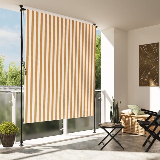  Utendørs rullegardin oransje og hvit 150x270 cm stoff og stål 368770