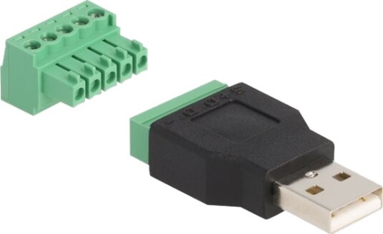 Delock Usb Adapter 5 Pins Terminalblokk Til Usb Hann Usb 2.0 5 V 2 A Svart/Grønn