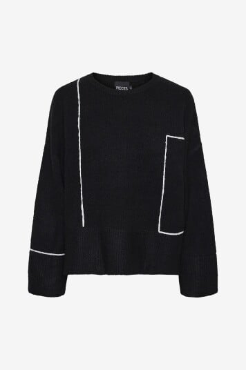 Pieces Genser pcGale LS O neck Slit Knit D2D Svart