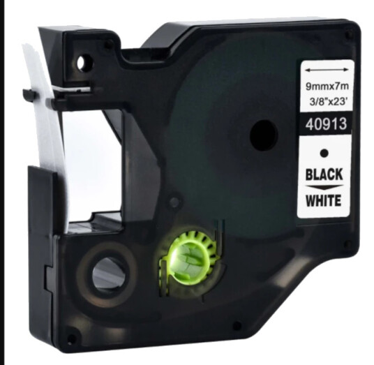 TB 40913 D1 Tape Sort på Hvit 9mm (7m) erstatter Dymo S0720680