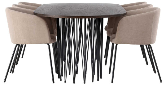Venture Design Stone oval & Berit spisegruppe Beige/mokka 6 stoler & bord 220 x 100 cm