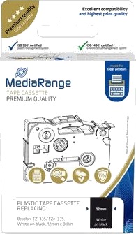 Mediarange   Laminert   Permanet Adhesiv   Hvitt På Svart   Rull 1,2 Cm X 8 M 1 KassettEr Hengeboks   Merketape Alternativ For: Brother Tz 335 Brother Tze 335   For Brother P Touch Pt 1080 1090 1230 1290 18 2110 2430 3600 7100 9800,