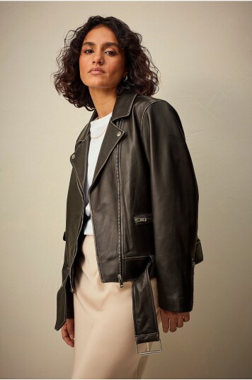 Ellos Collection Biker jakke i skinn Premium Svart