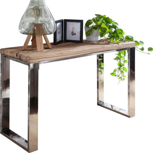 Konsollbord Wohnling Massivt treverk rustikk 120 cm krom metallben landlig stil -