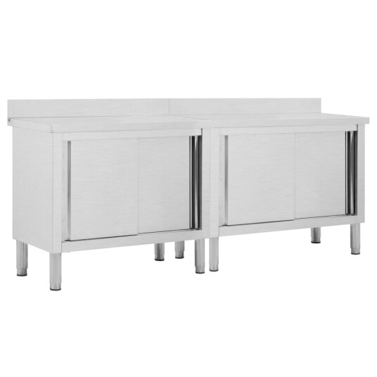Arbeidsbenk med skyvedører 2 stk 200x50x(95-97)cm rustfritt stål