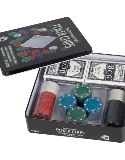 Pokersett 2 Kortstokker 100 Poker Chips og Dealer Chip Pokersett 2 Kortstokker 100 Poker Chips og Dealer Chip